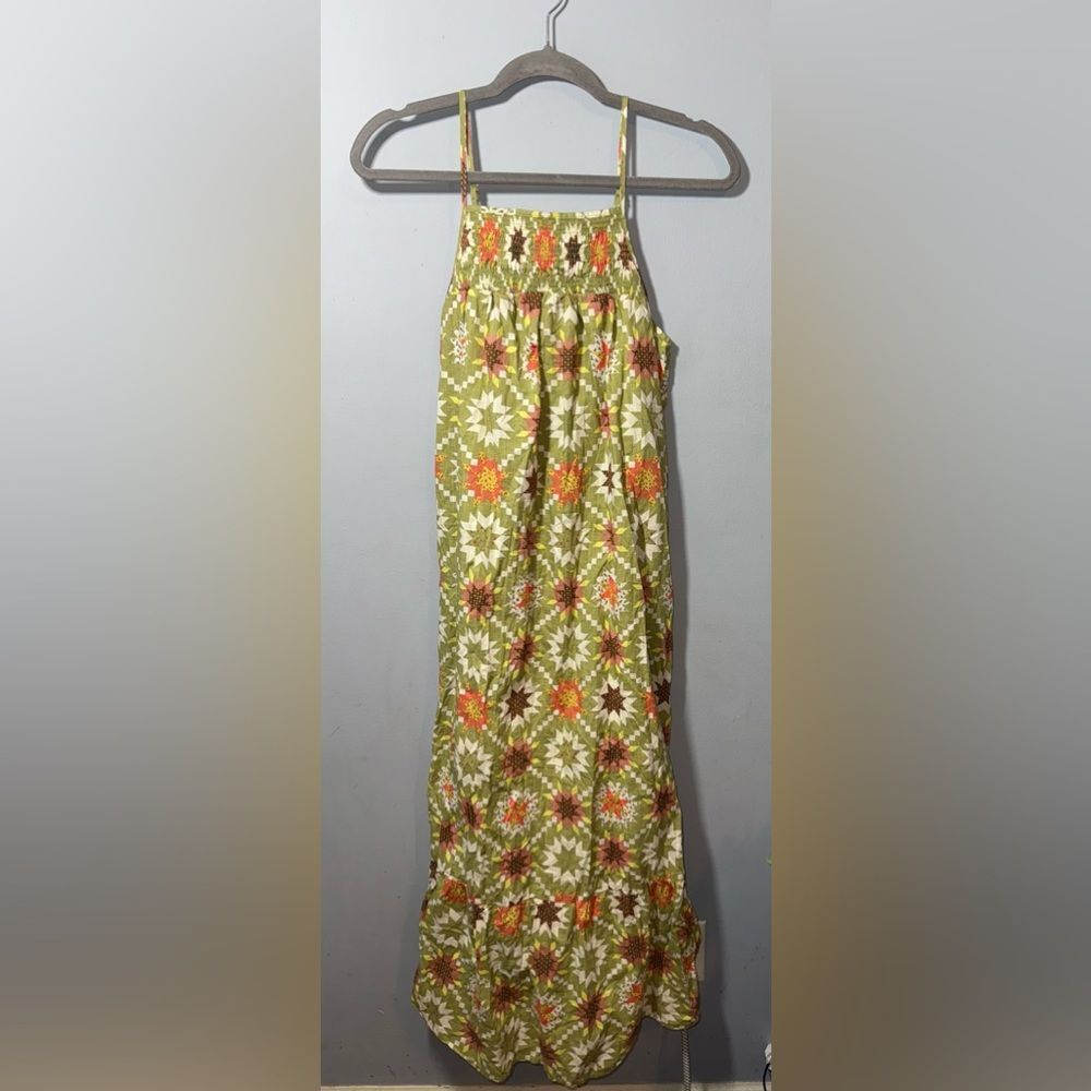 Universal Thread Green Smocked Patchwork Boho Dre… - image 3